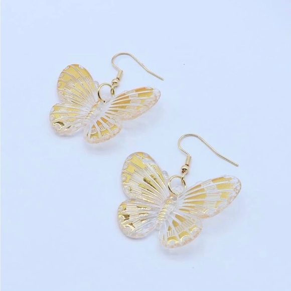 “Crystal Butterflies” Golden Bursting Explosion Wing Detailing Clear Boho Dangle - Picture 7 of 9